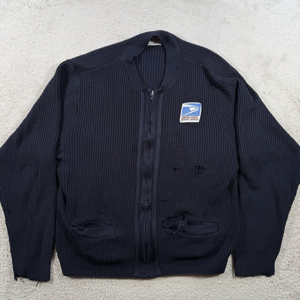 Vintage USPS Postal Approved Sweater Size Small Uniform Navy Blue Full Zip USA
